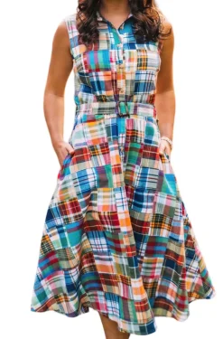 Kiel James Patrick Montauk Patchwork Madras Shirtdress